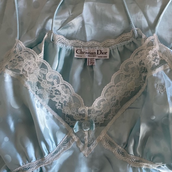 DIOR VINTAGE 80’s POLKA DOT SATIN SLIP NIGHTGOWN - Picture 9 of 11